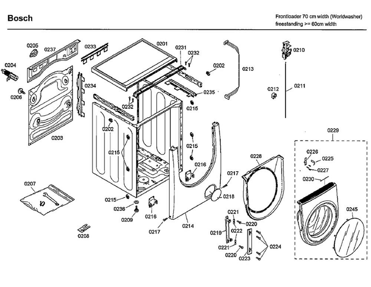 Cabinet/front Door Diagram and Parts List for WFMC4301UC 05 Bosch Washer