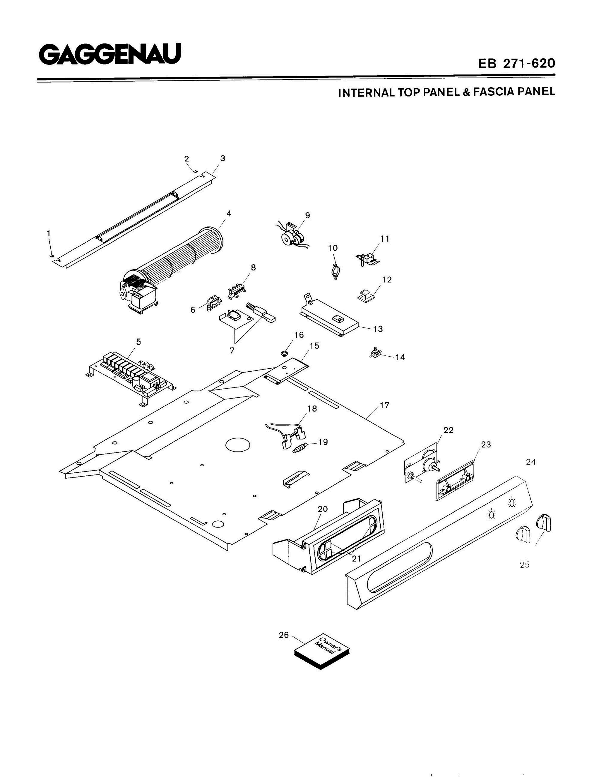 01 - INTERNAL TOP PANEL & FASCIA PANEL Diagram and Parts List for EB271-620  Bosch Range