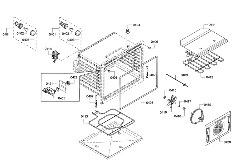 Cavity Diagram and Parts List for HDI8054U 02 Bosch Range