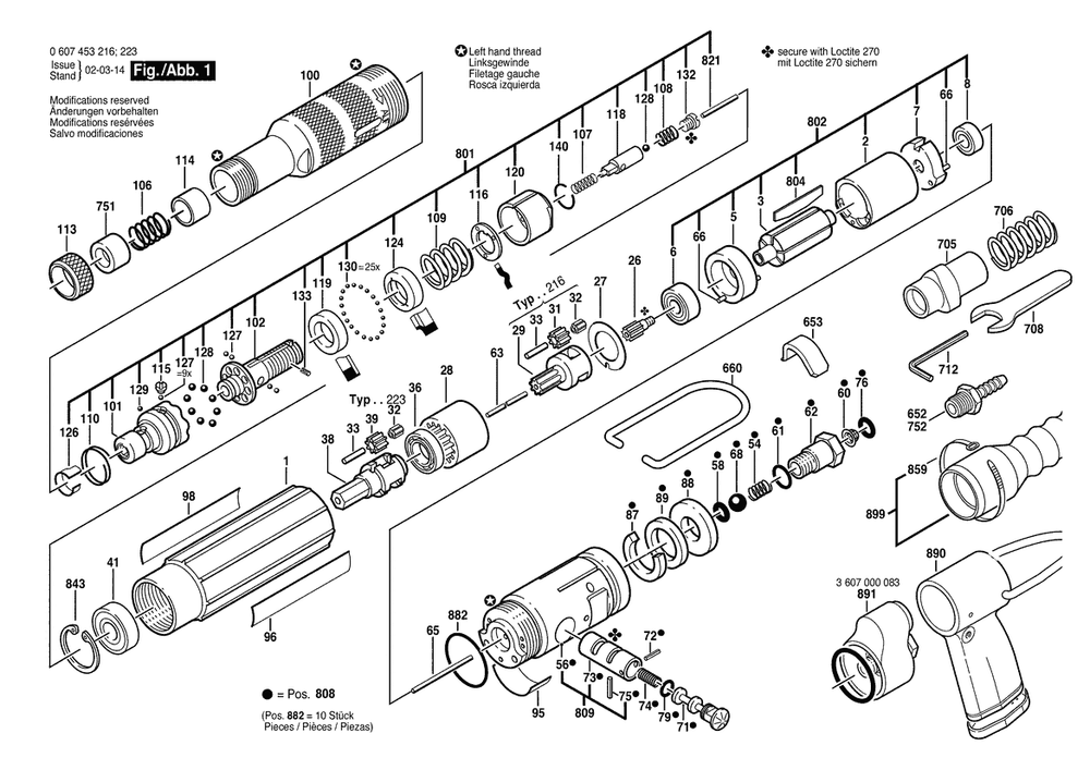 Section 1 Diagram and Parts List for 0607453223  Bosch Screwdriver