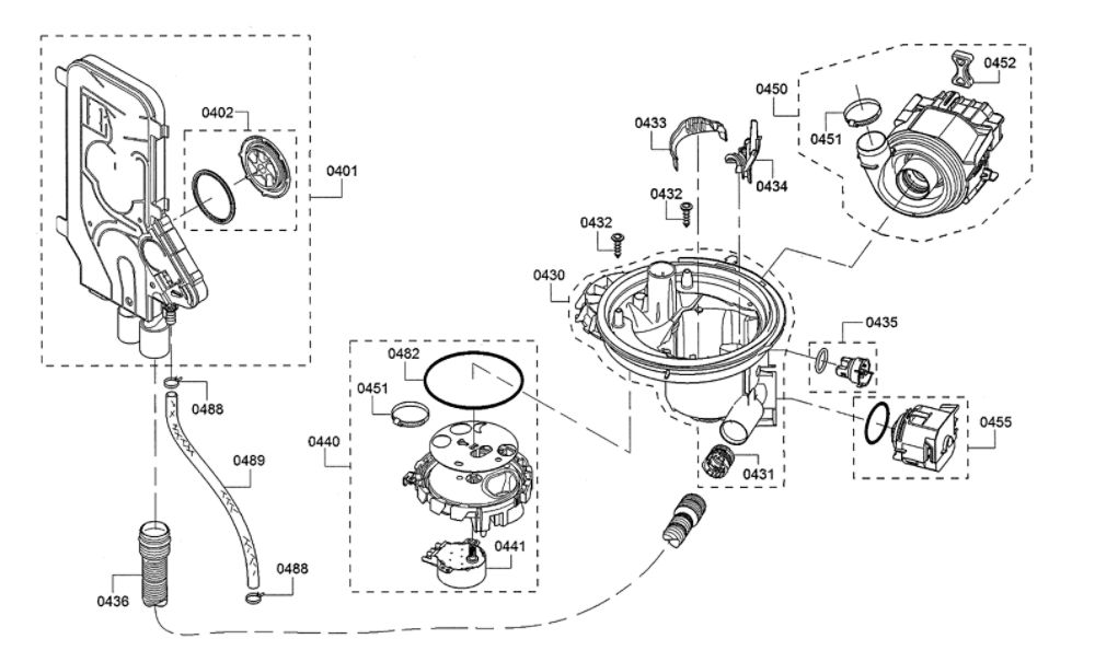 Sump/Water Inlet/Heat Pump Diagram and Parts List for SHPM65W55N 10 Bosch Dishwasher