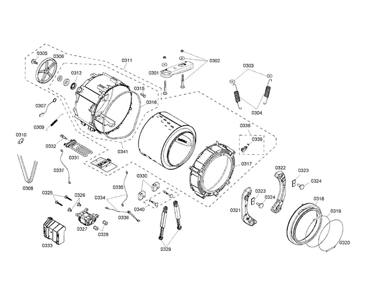 Tub Diagram and Parts List for WFMC544SUC 15 Bosch Washer