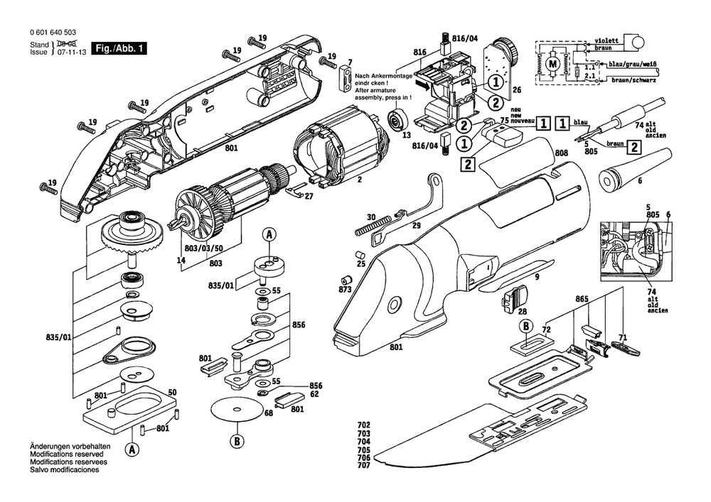 Section 1 Diagram and Parts List for GFS350E 0601640537 Bosch Circular Saw