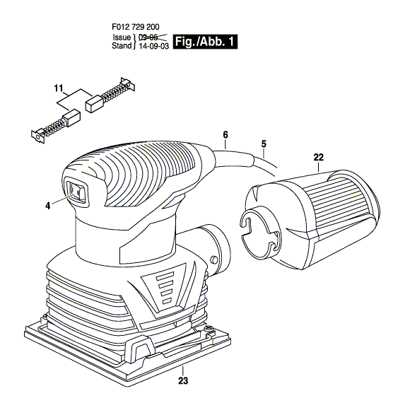 Bosch 7292 (F012729201) Diagram and Parts List for 7292 F012729201 Bosch Orbital or Palm Sander