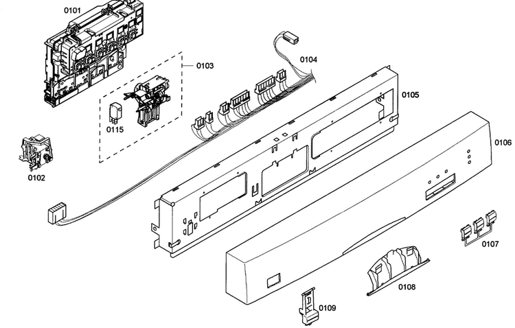 Front Panel Diagram and Parts List for SHE33M05UC 47 Bosch Dishwasher