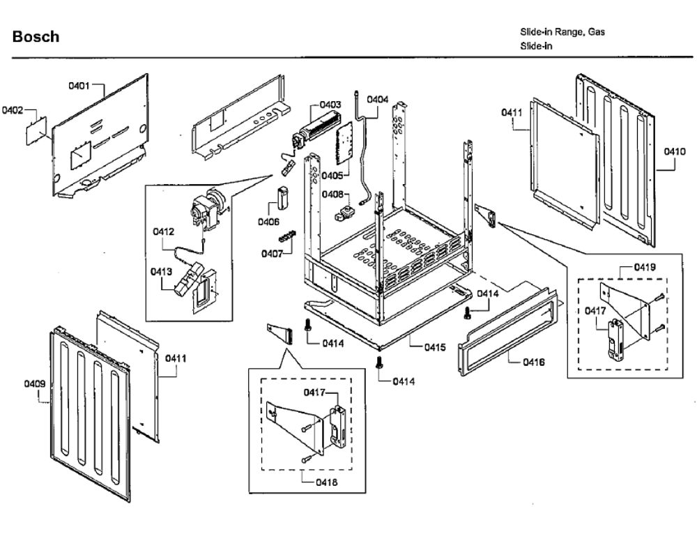 Frame Diagram and Parts List for HDI7032U 06 Bosch Range