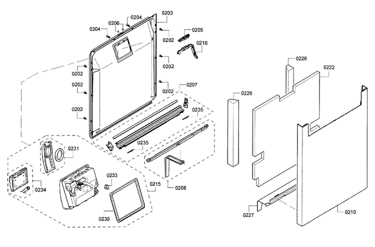 Door Diagram and Parts List for SHE7PT55UC 03 Bosch Dishwasher
