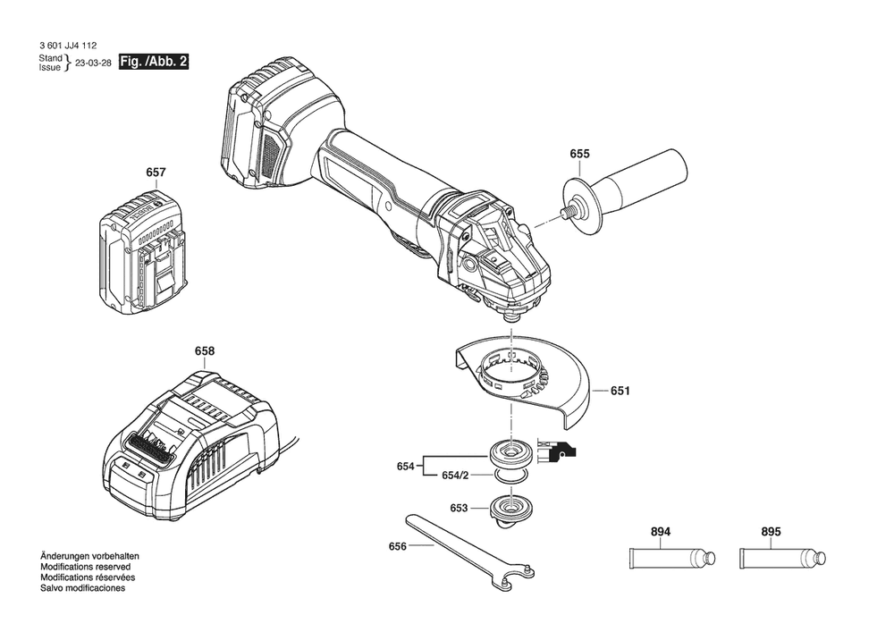 Figure 6 Diagram and Parts List for 3601JJ4112 GWS18V-10PN Bosch Angle Grinder