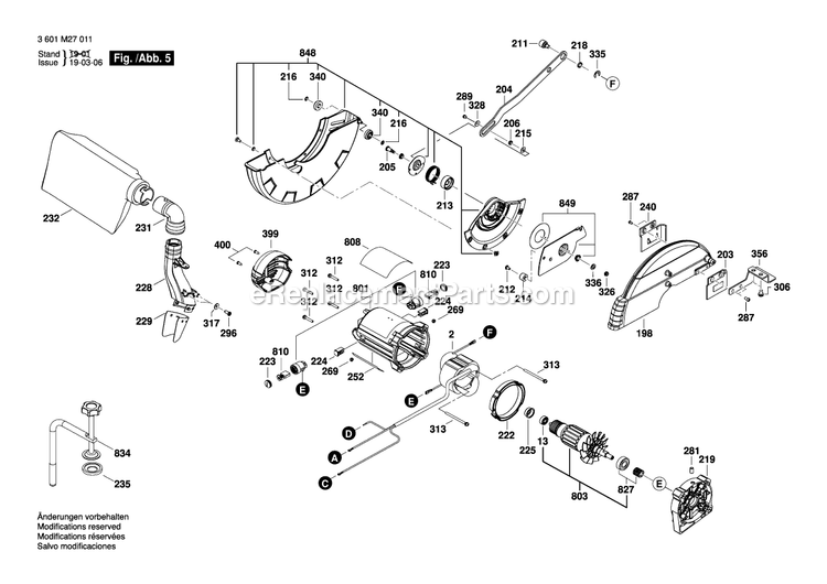 Page 5 Diagram and Parts List for CM10GD 3601M27011 Bosch Miter Saw