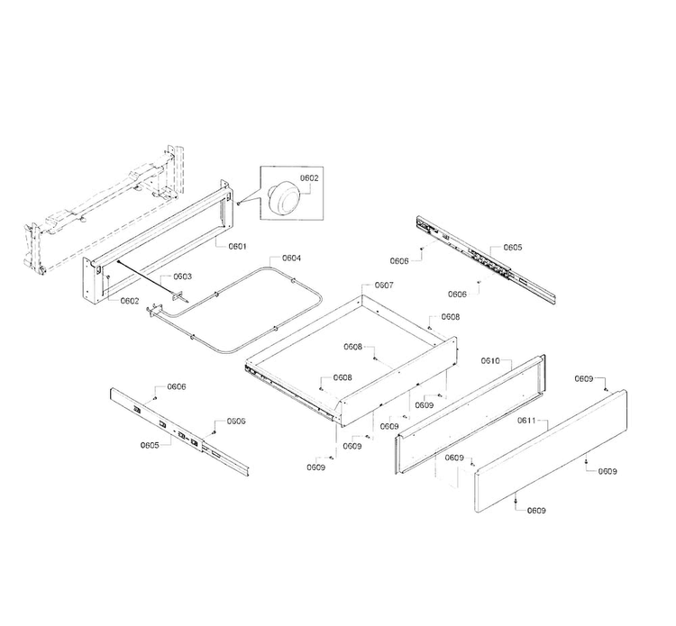 Drawer Diagram and Parts List for HDI8054U 01 Bosch Range