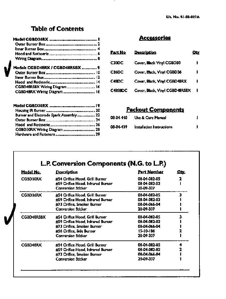 Table Of Contents Diagram and Parts List for CGBD48RSBX  Thermador Grill