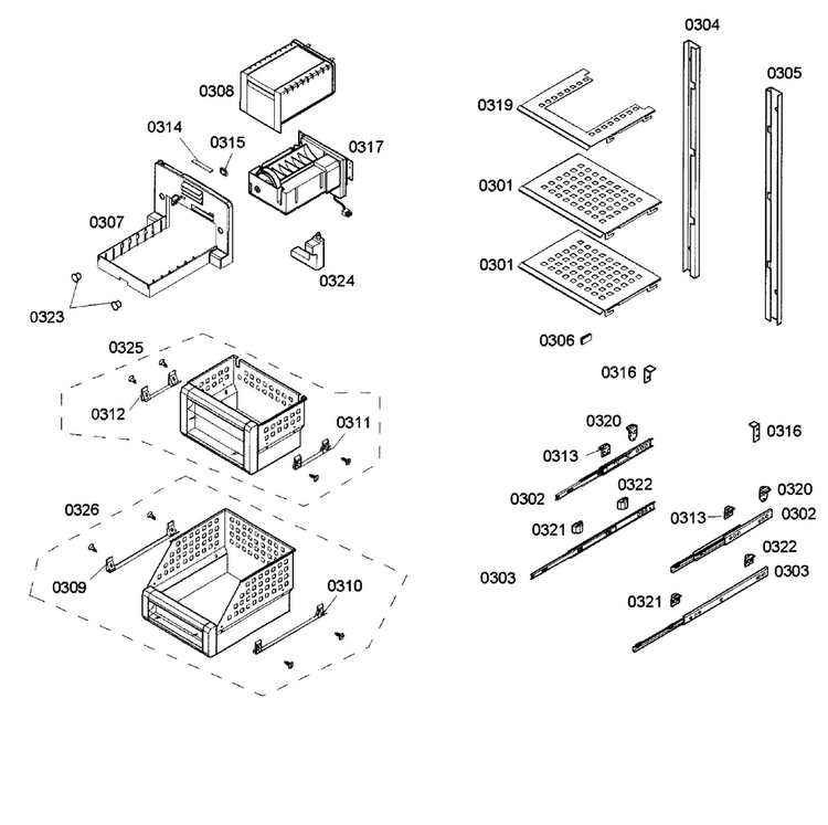 Shelfs Diagram and Parts List for T18ID80NLP 40 Thermador Freezer