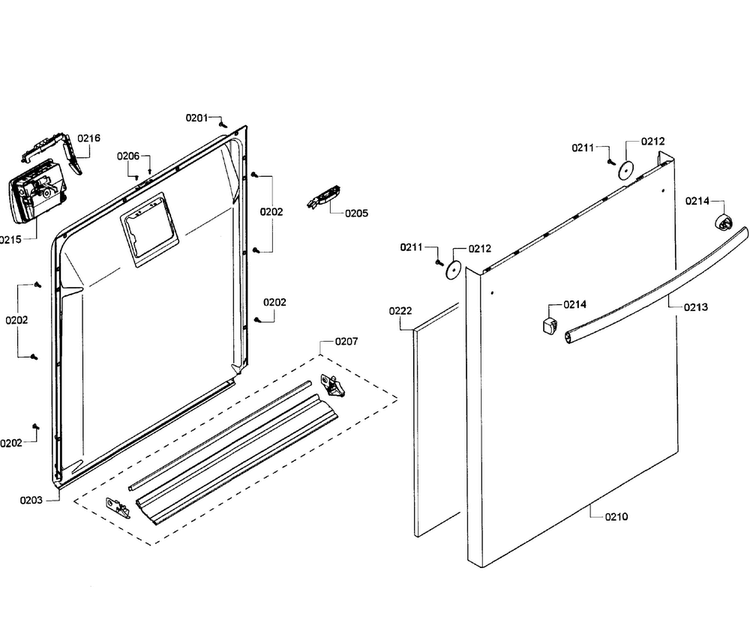 Door Assy Diagram and Parts List for SHX3AR55UC 10 Bosch Dishwasher