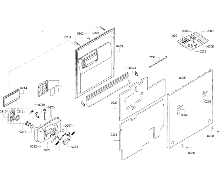 Door Assy Diagram and Parts List for DWHD410HPR 64 Thermador Dishwasher