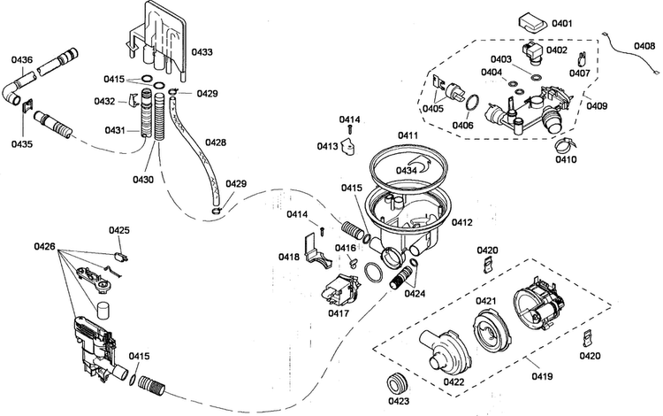 Pump Assy Diagram and Parts List for SHV43P13UC 53 Bosch Dishwasher