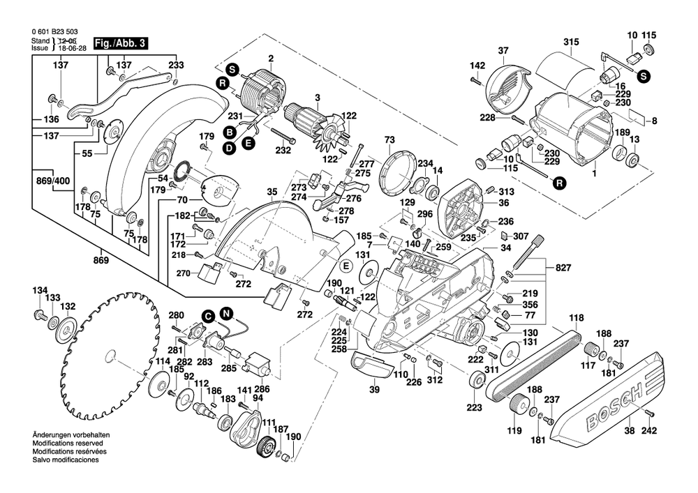 Page C Diagram and Parts List for GCM12SD 0601B23503 Bosch Miter Saw
