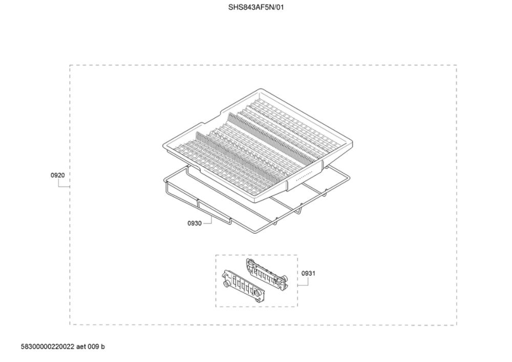 Cutlery Drawer Diagram and Parts List for SHS843AF5N 01 Bosch Dishwasher