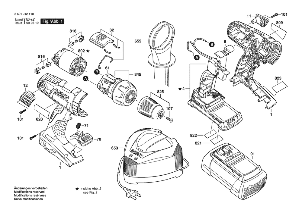 Section 1 Diagram and Parts List for 3601J12110  Bosch Screwdriver