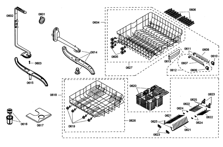 Rack Assy Diagram and Parts List for SHE46C02UC 48 Bosch Dishwasher