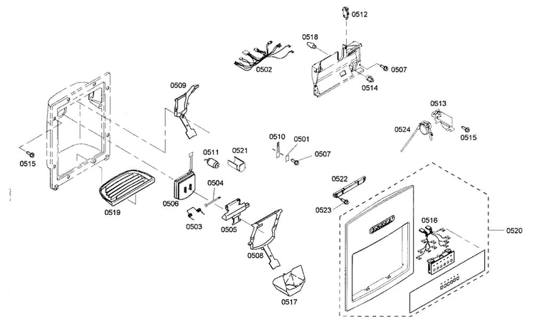 Front Cover Assy Diagram and Parts List for KBUDT4255E 01 Thermador Refrigerator