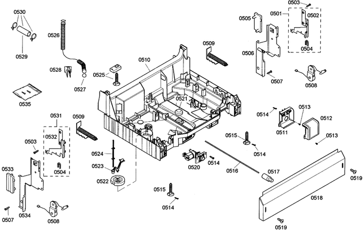 Base Assy Diagram and Parts List for SHE43M02UC 47 Bosch Dishwasher
