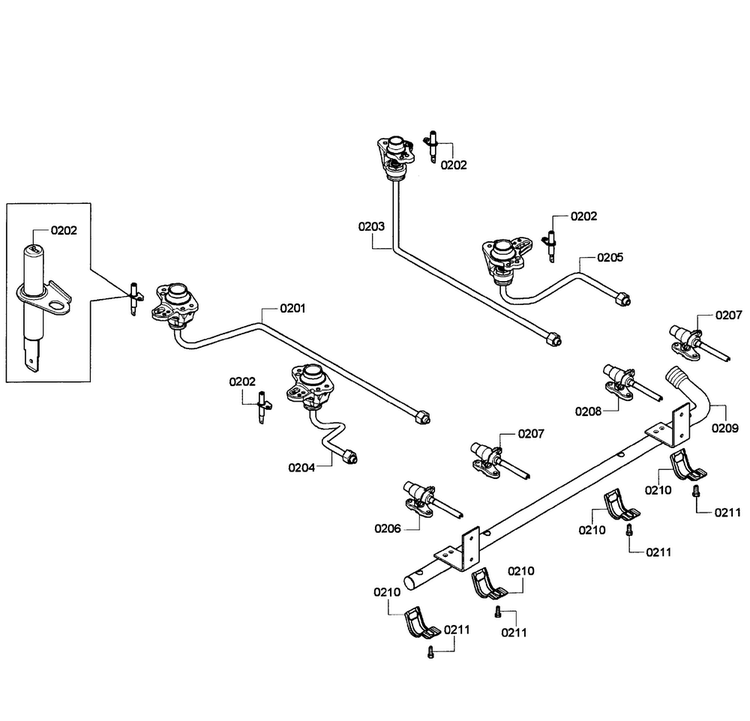 Burners Assy Diagram and Parts List for HGS7052UC 08 Bosch Range