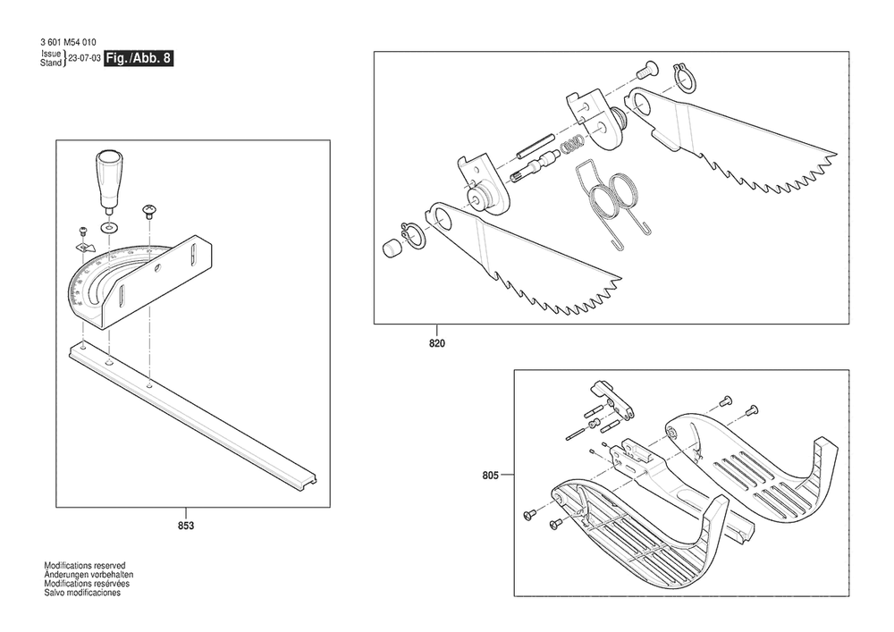 Diagram 8 Diagram and Parts List for GTS15-10 3601M54010 Bosch Table Saw