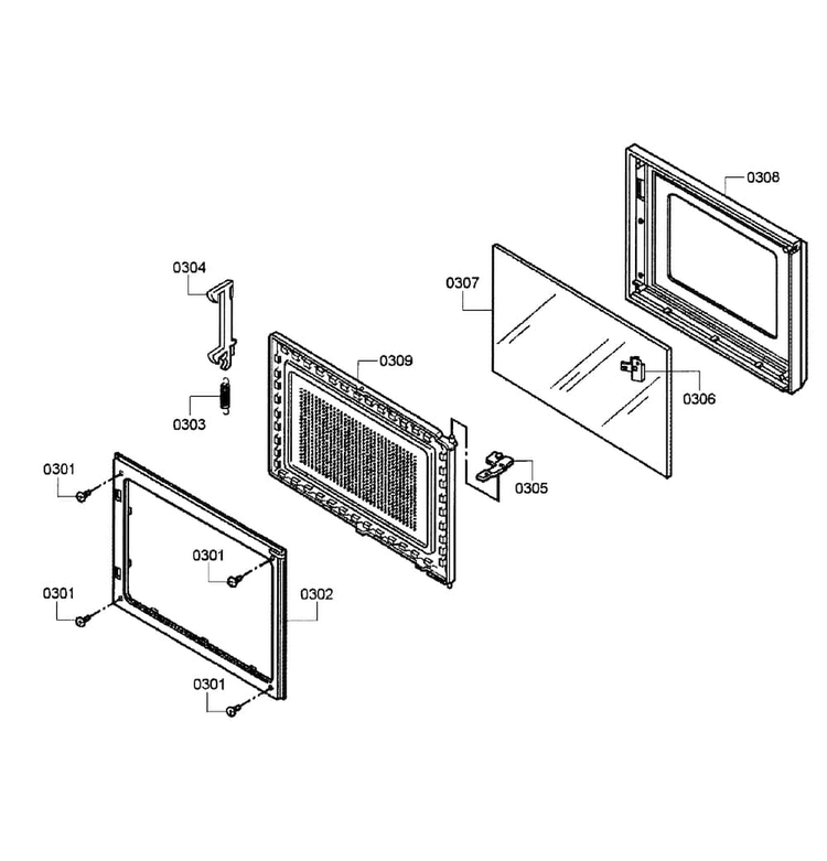 Door Assy Diagram and Parts List for HMB8050 01 Bosch Microwave