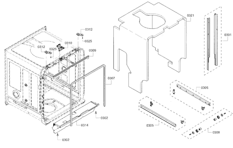 Frame Diagram and Parts List for SHV53T53UC 07 Bosch Dishwasher