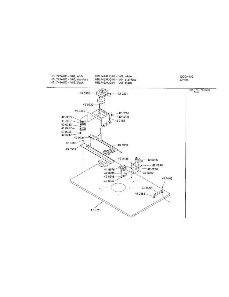 Internal Top Panel Diagram and Parts List for HBL745AUC 01 Bosch Wall Oven
