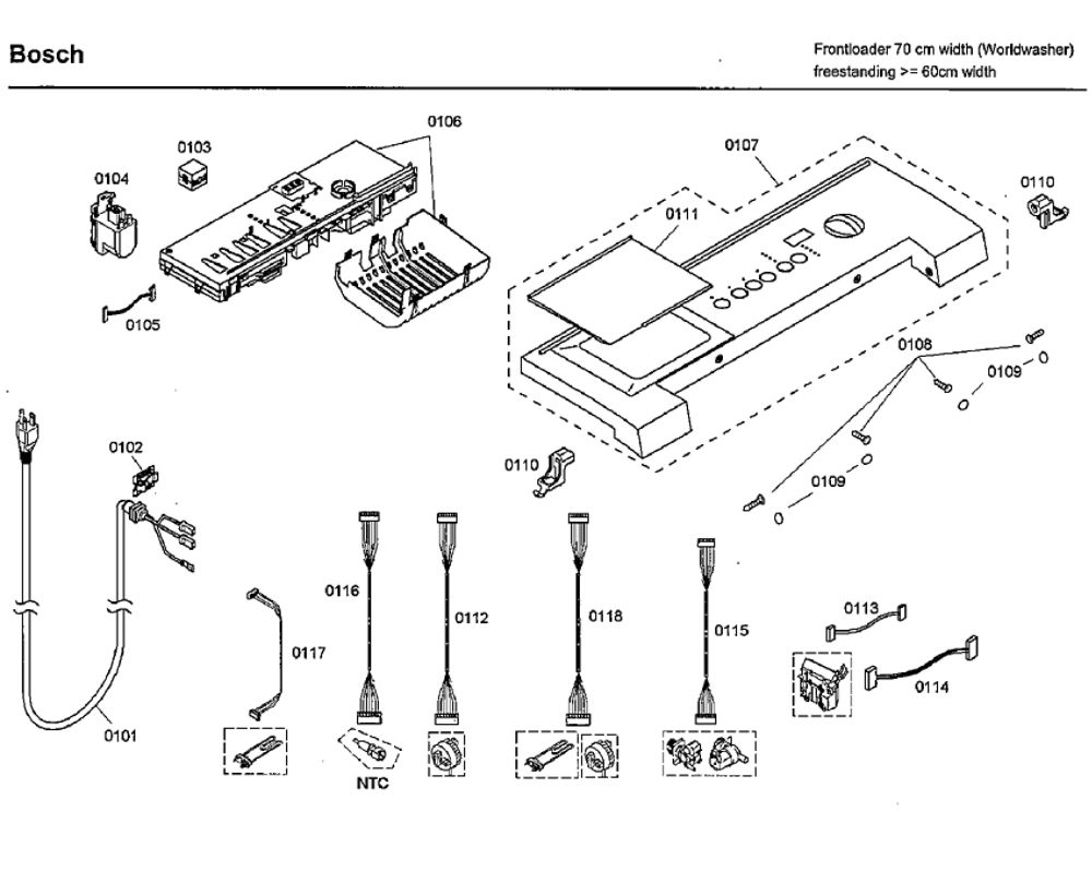 Control Panel Diagram and Parts List for WFMC4301UC 13 Bosch Washer