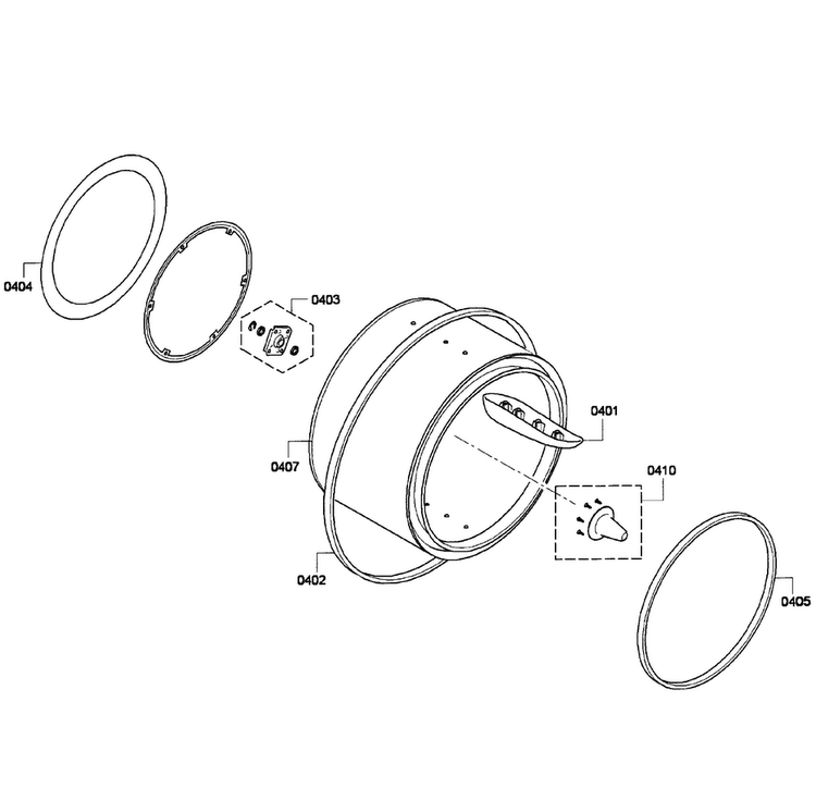 Drum Diagram and Parts List for WTV76100US 08 Bosch Dryer