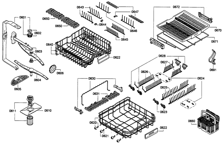 Rack Assy Diagram and Parts List for SHE68E15UC 01 Bosch Dishwasher
