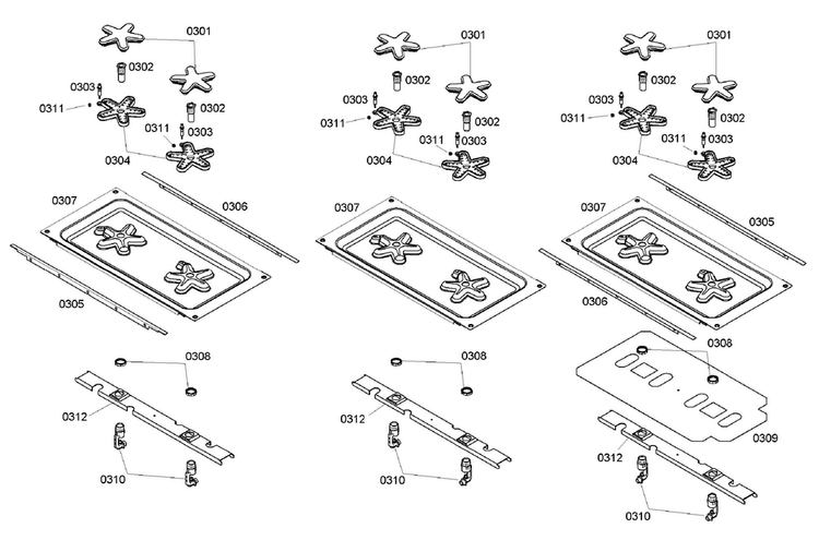 Burners Assy Diagram and Parts List for PRD366EHC 03 Thermador Range
