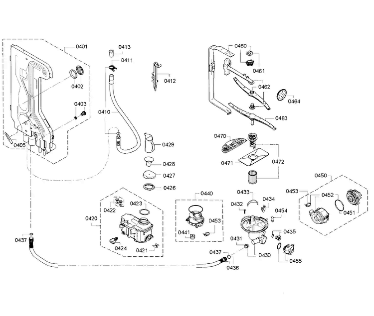 Pump Section Diagram and Parts List for SGE53U52UC 98 Bosch Dishwasher