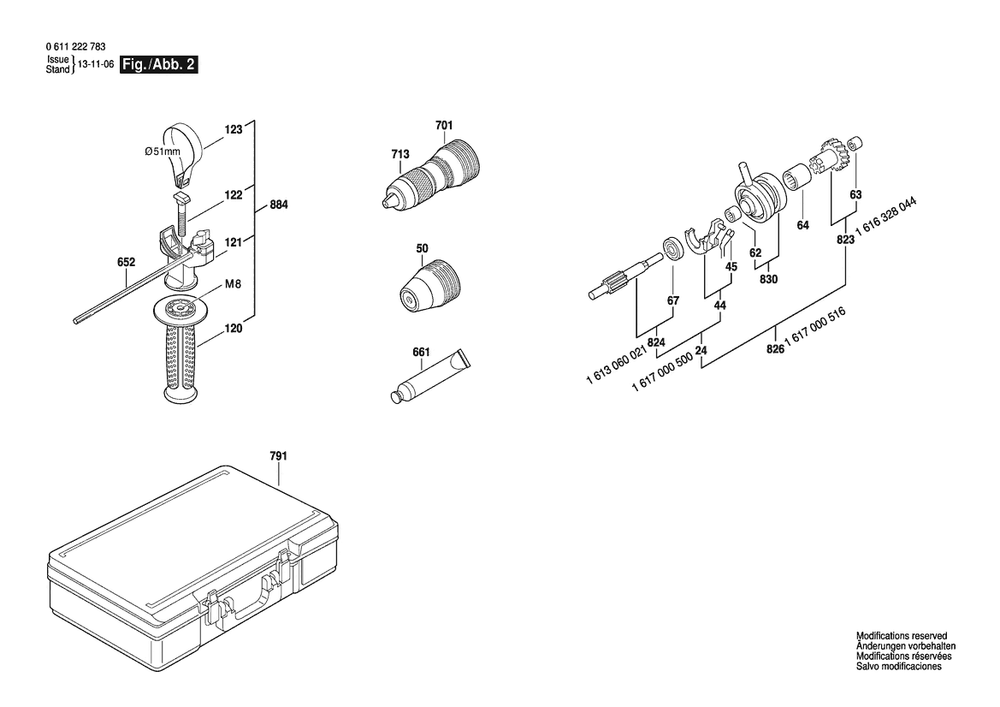 Section 2 Diagram and Parts List for GBH4DSC 0611222783 Bosch Hammer Drill