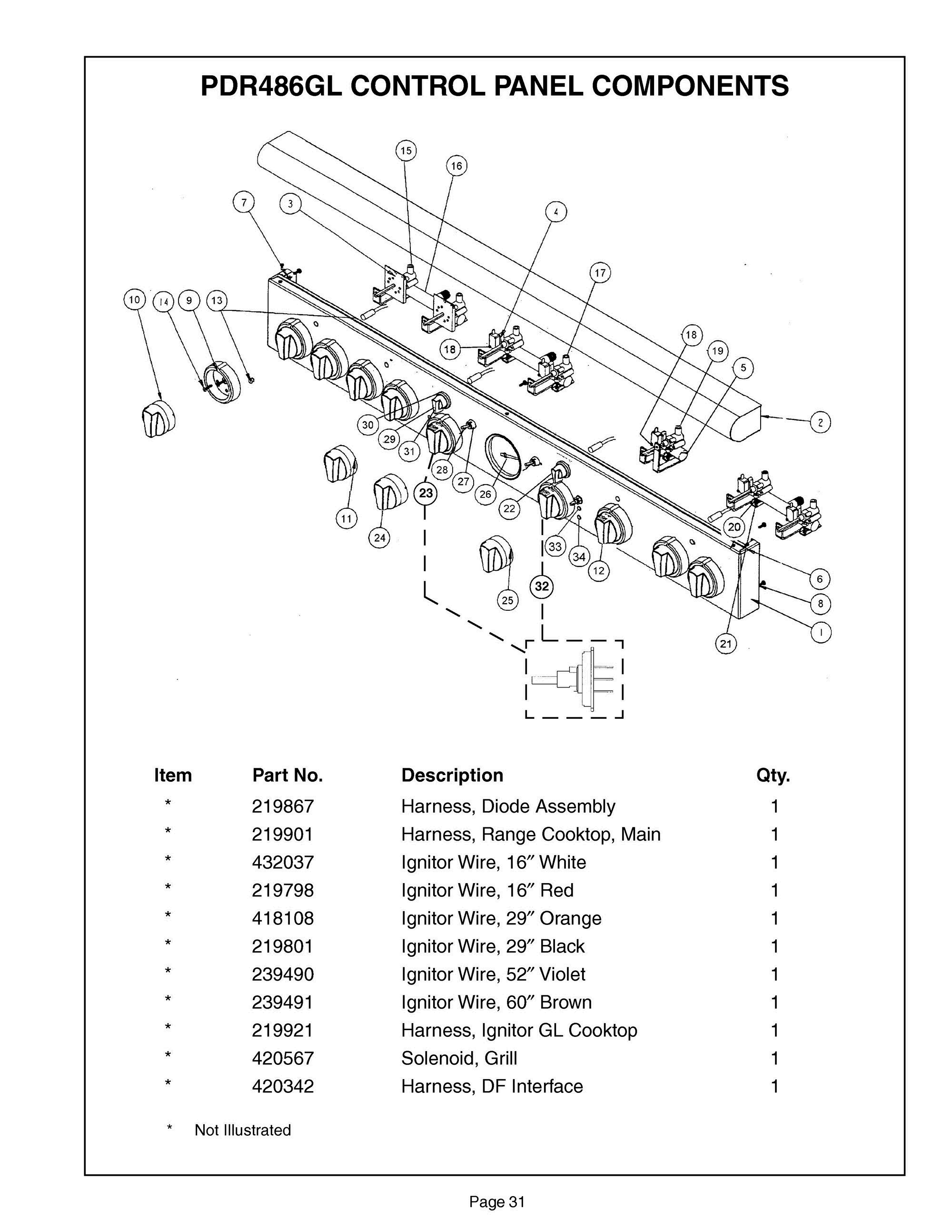 30 - PDR486GL CONTROL PANEL Diagram and Parts List for PDR484GGZS  Bosch Range