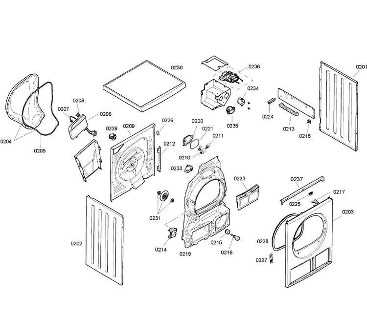 Cabinet Diagram and Parts List for WTE86300US 04 Bosch Dryer