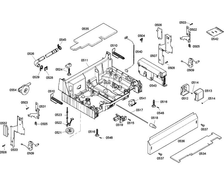 Base Assy Diagram and Parts List for SHX65P06UC 58 Bosch Dishwasher