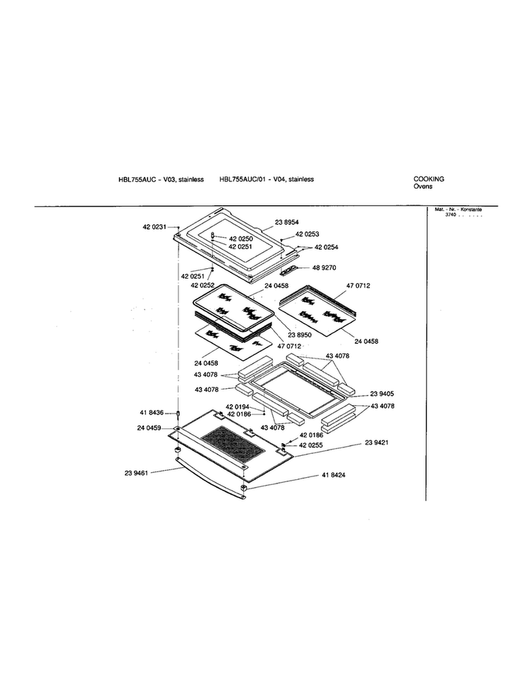 Upper Lower Door Diagram and Parts List for HBL755AUC 00 Bosch Wall Oven