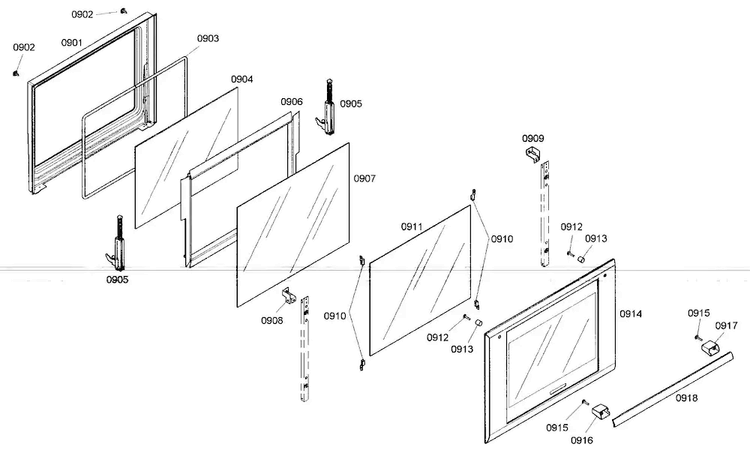 Oven Door Assy Diagram and Parts List for MEMCW301EB01  Thermador Microwave