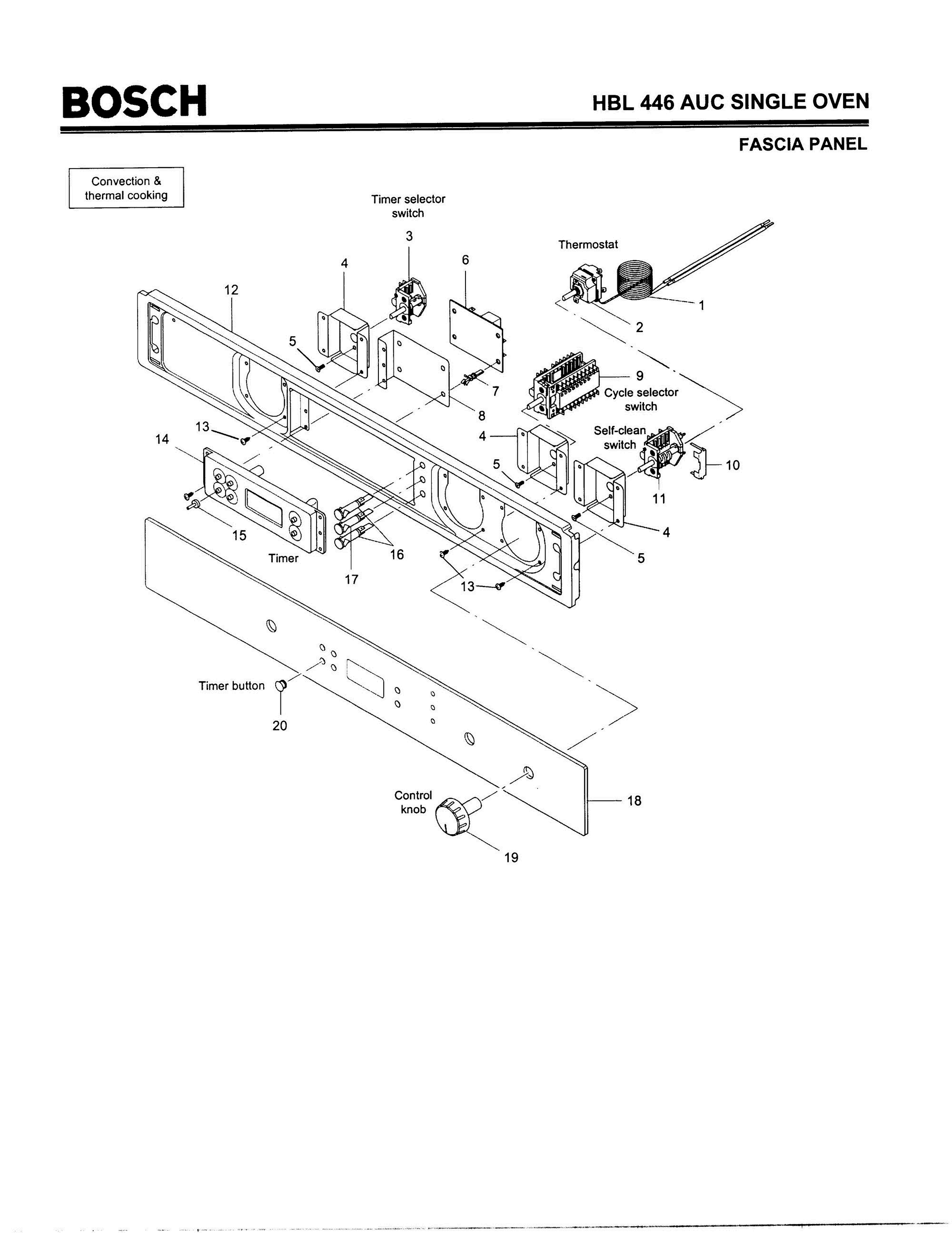 04 - FASCIA PANEL Diagram and Parts List for HBL446AUC(FD8202-)  Bosch Wall Oven