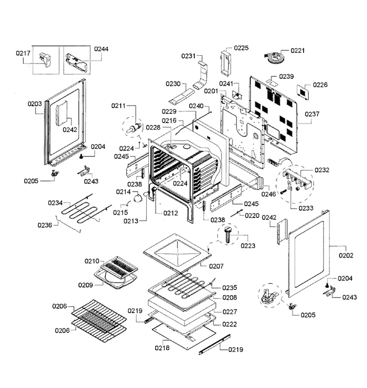 Oven Assy Diagram and Parts List for HES3023U 07 Bosch Range