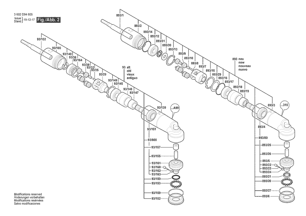 Section 2 Diagram and Parts List for 3602D94615  Bosch Screwdriver
