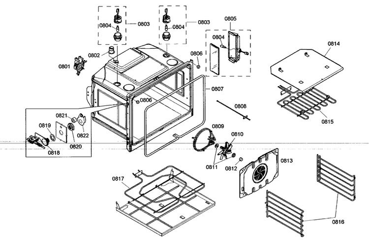 Oven Cabinet Parts Diagram and Parts List for MEMCW301EB01  Thermador Microwave