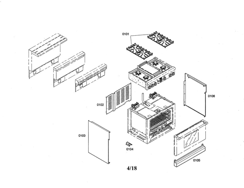 Body Diagram and Parts List for PDR364GDZS 02 Thermador Range
