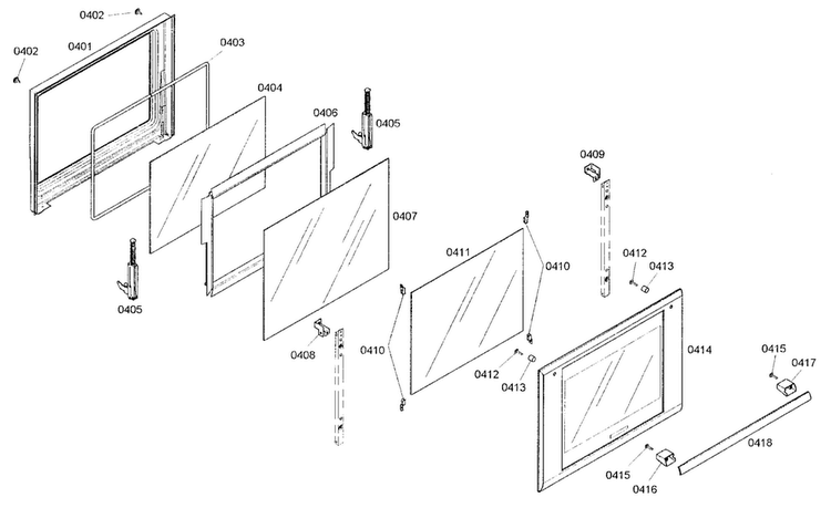 Top Oven Door Diagram and Parts List for MED302ES01  Thermador Wall Oven