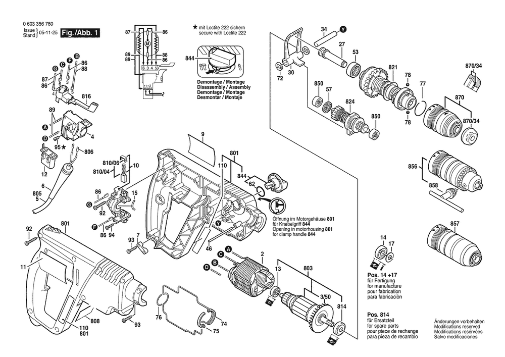 Section 1 Diagram and Parts List for PBH200FRE 0603356732 Bosch Hammer Drill
