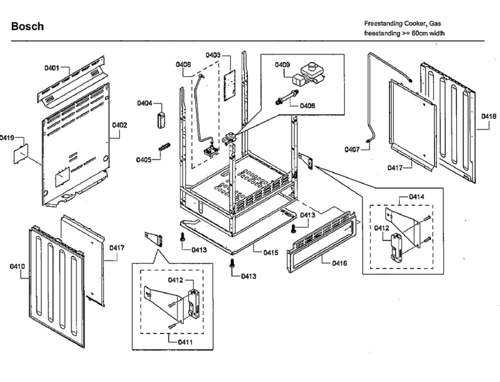 Cabinet Diagram and Parts List for HGS7132UC 03 Bosch Range