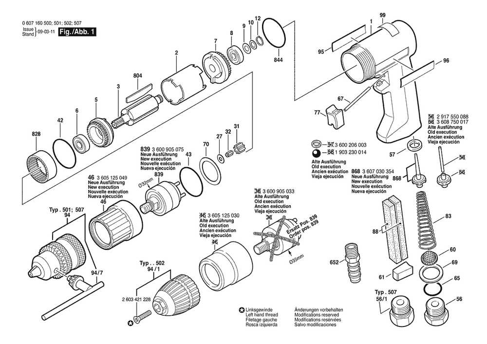 Section 1 Diagram and Parts List for 0607160507  Bosch Drill
